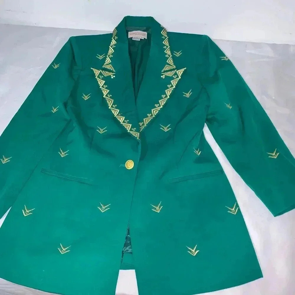 Women's ADAM DOUGLASS Adrianna Papell Green elegant blazer size 8 100% wool - Picture 2 of 9